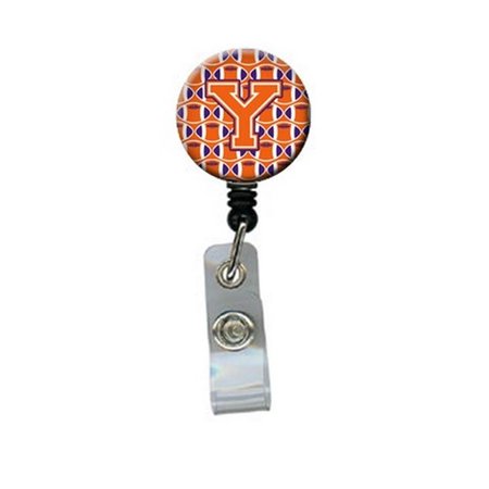 CAROLINES TREASURES Letter Y Football Orange, White and Regalia Retractable Badge Reel CJ1072-YBR